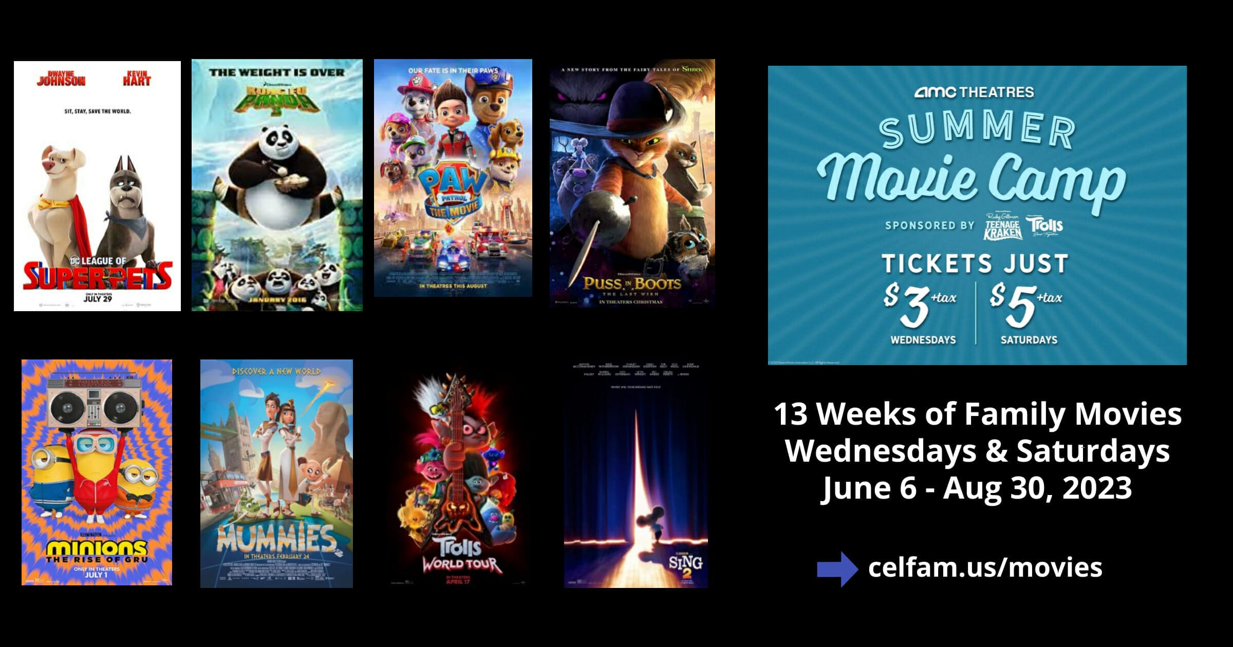 13 Weeks of Family Movies Wednesdays & Saturdays June 6 - Aug 30, 2023